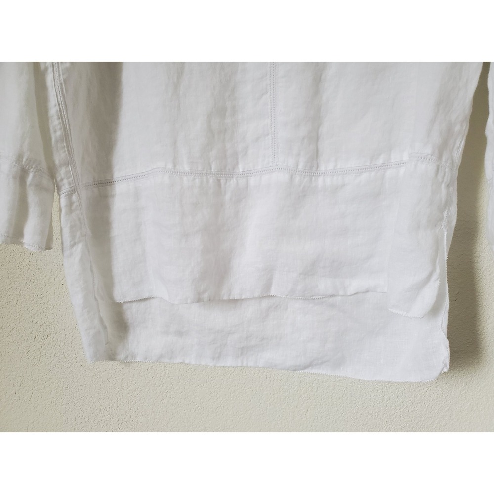 pure DKNY White Linen V-NECK Long Sleeve Tunic Top Women Small Designer Beach - Picture 8 of 9
